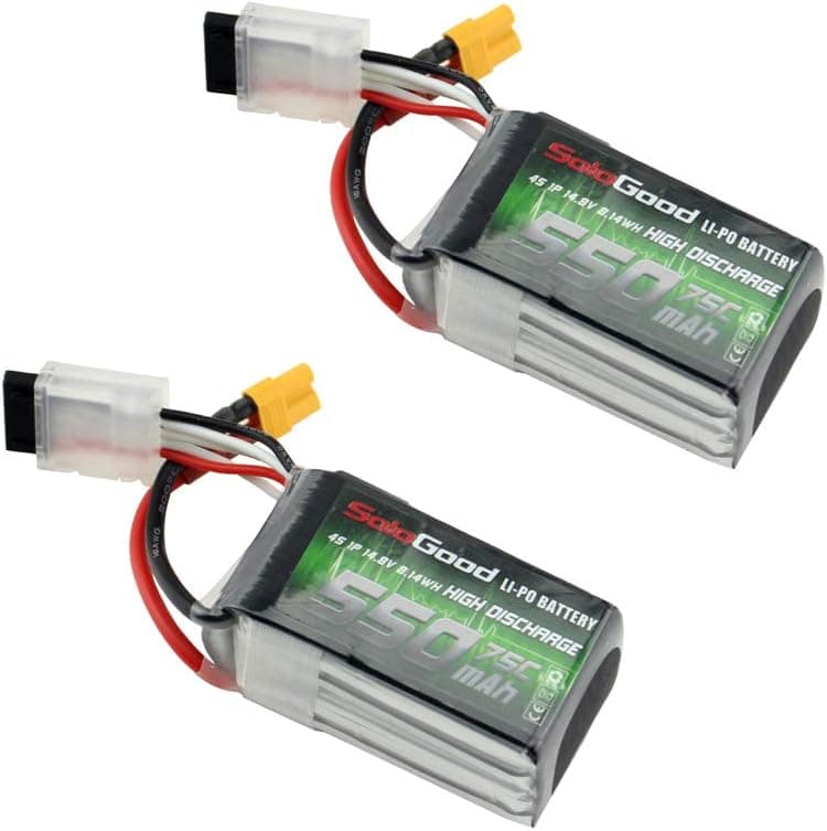 SoloGood 550mAh 4S 14.8V 75C Lipo Battery Pack with XT30 Connector for RC Car Truck Drone FPV Racing(2 Packs with 2pcs 4S Extension Lead Cable)