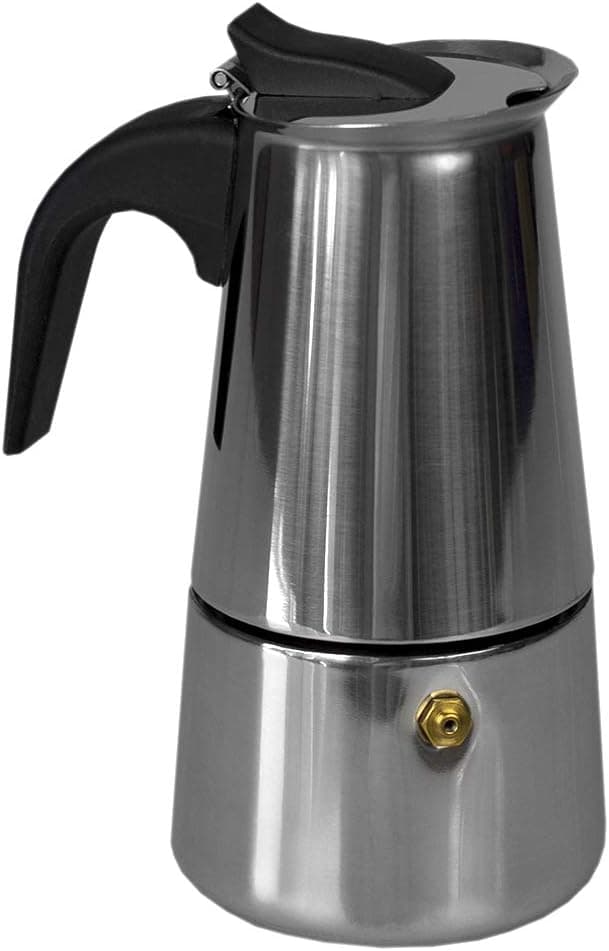 Home Basics Stainless Steel Stove Top Espresso Coffee Maker (Silver) Polished Coffee Makers For Stovetop | Italian Coffee Maker Holds 4 Cups