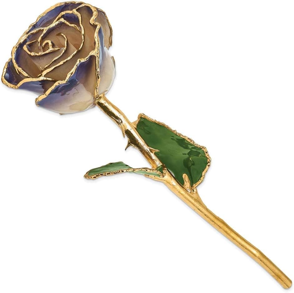 Long Stem Dipped 24K Gold White/Twilight Lacquered Rose In Gift Box