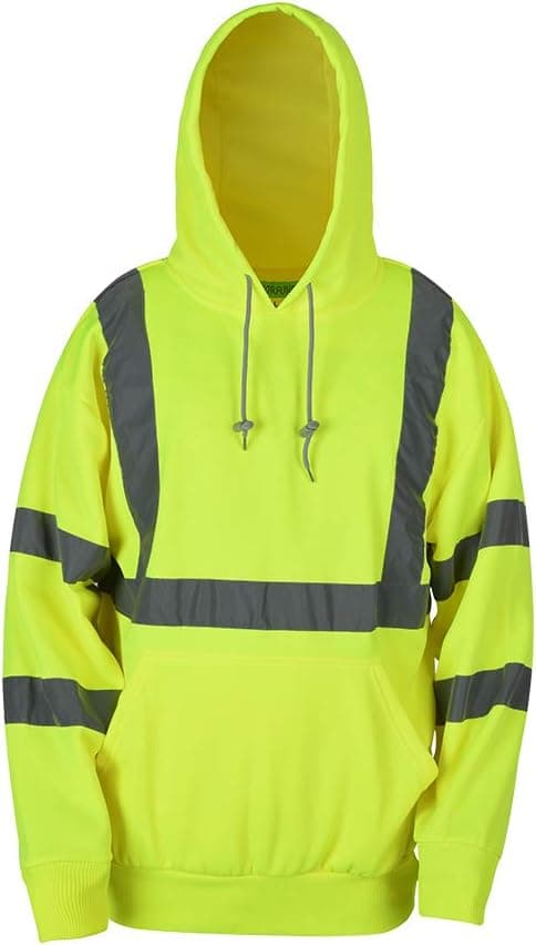 SHORFUNE High Visibility Class 3 Safety Sweatshirt with Pocket and Reflective Strips, Hooded Pullover, Yellow, M