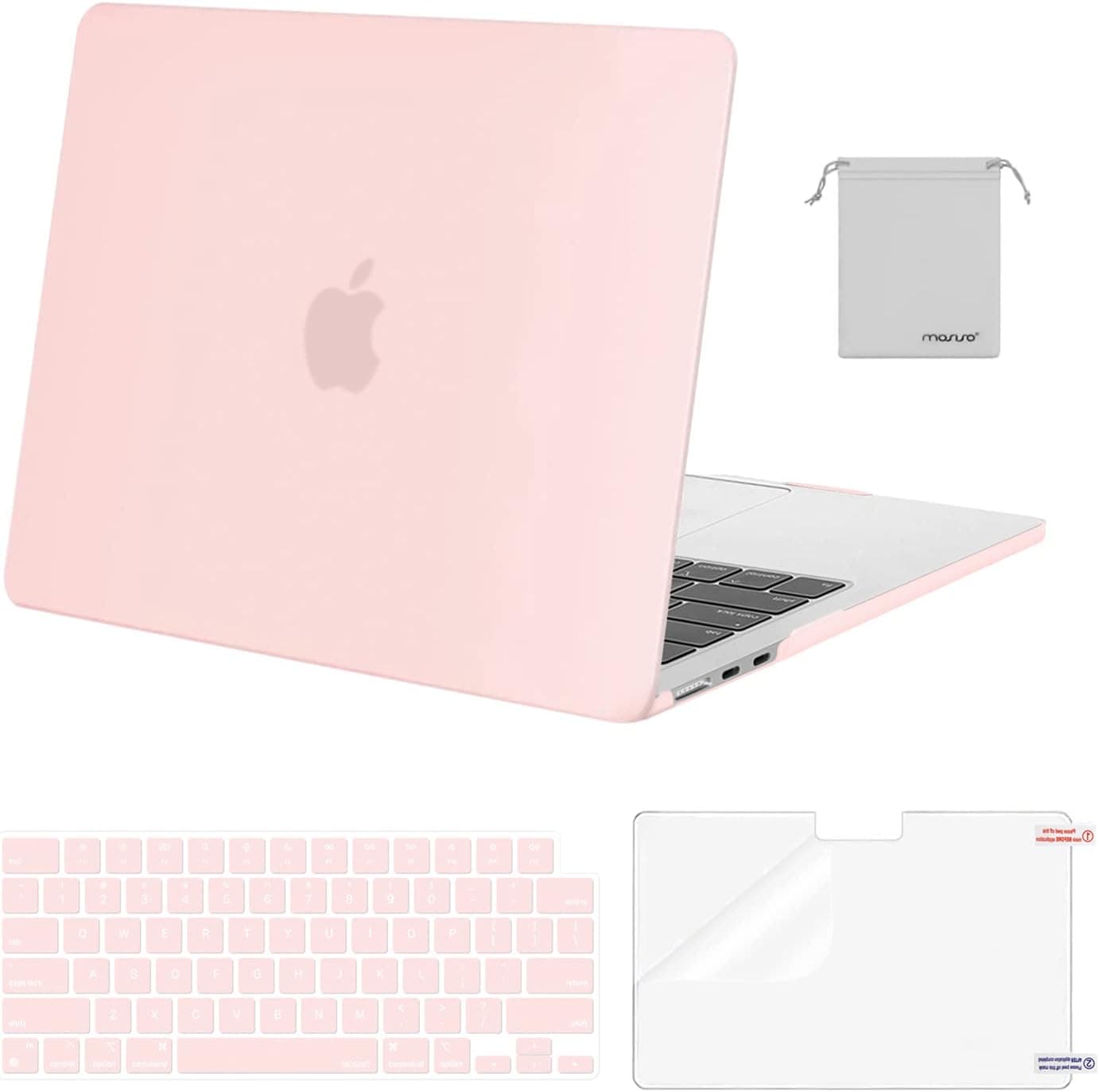 MOSISO Compatible with MacBook Air 13.6 inch Case 2022 2023 Release A2681 M2 Chip with Liquid Retina Display Touch ID, Plastic Hard Shell&Keyboard Cover&Screen Protector&Storage Bag, Chalk Pink