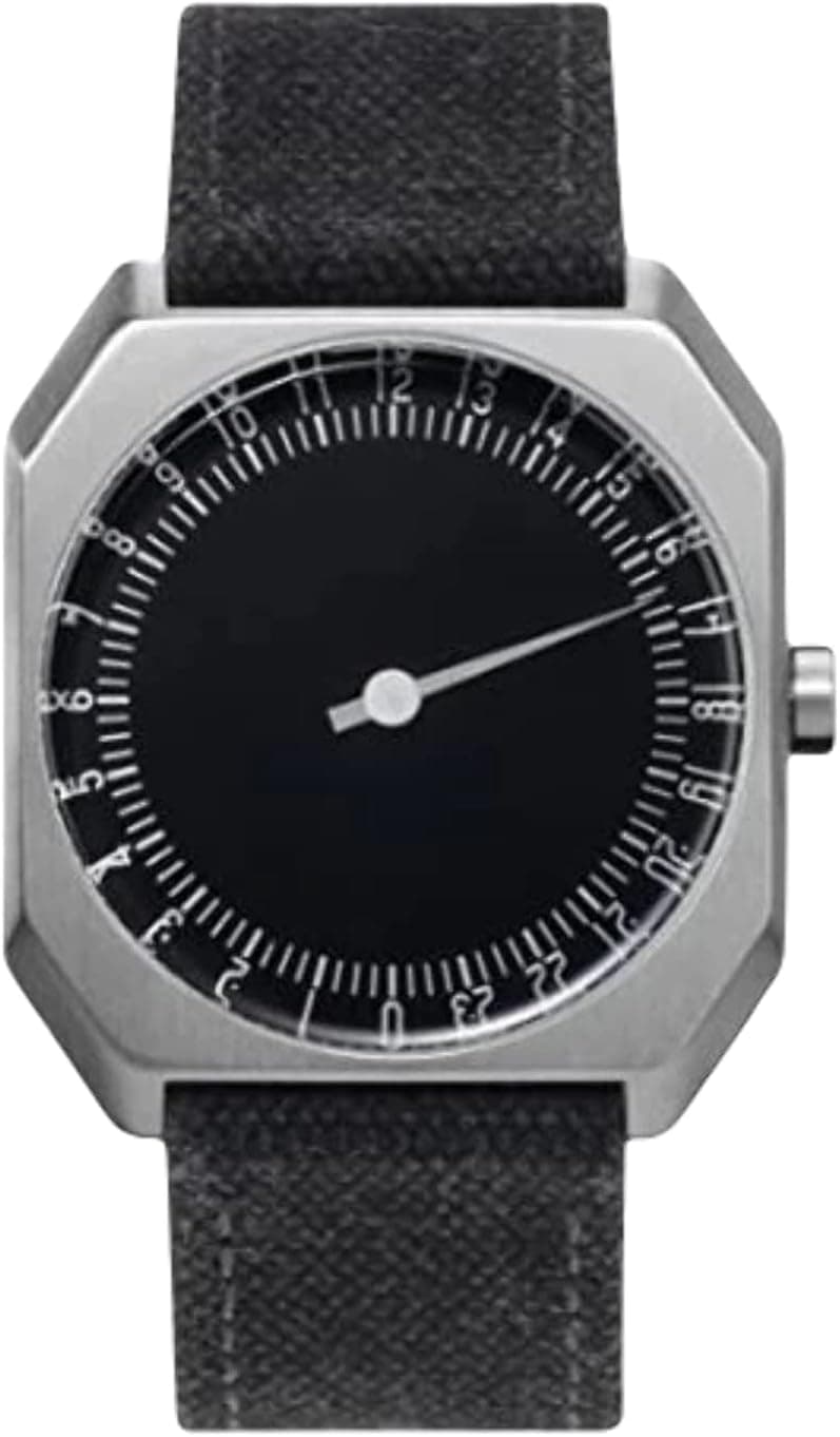 slow Jo 14 - Swiss Made one-hand 24 hour watch - Silver with anthracite canvas band
