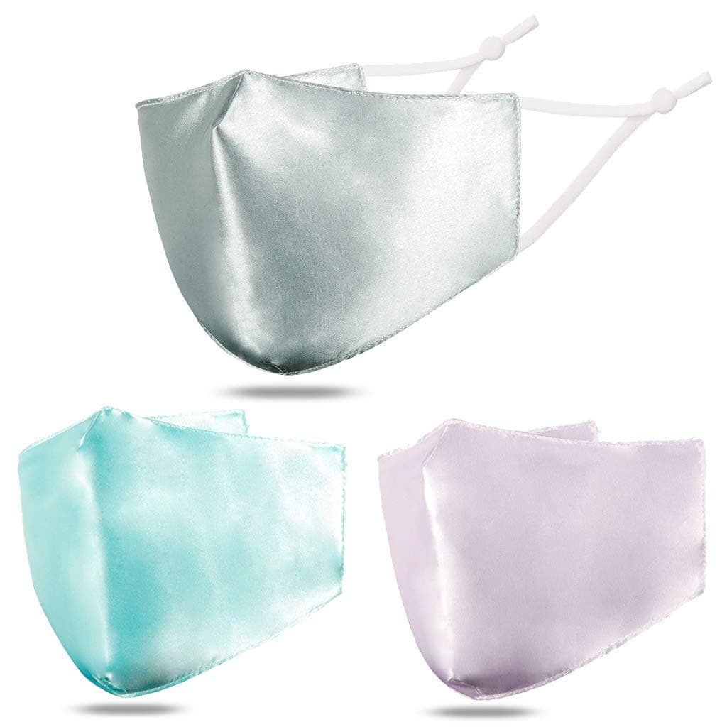 ASOONYUM 3Pcs Lightweight Silky Thin Silk Satin Face Mask Adjustable Washable for Sport and Party