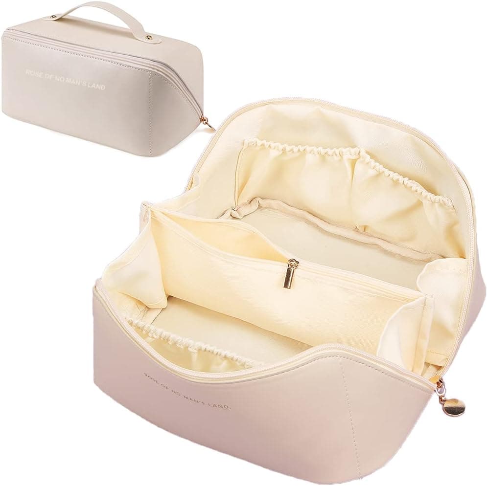 Cosmetic Bag, Large Makeup Bag Travel Makeup Bag Portable PU Leather Toiletry Bag Roomy Waterproof Makeup Organizer Bag with Makeup Brush Holder for Women and Girls