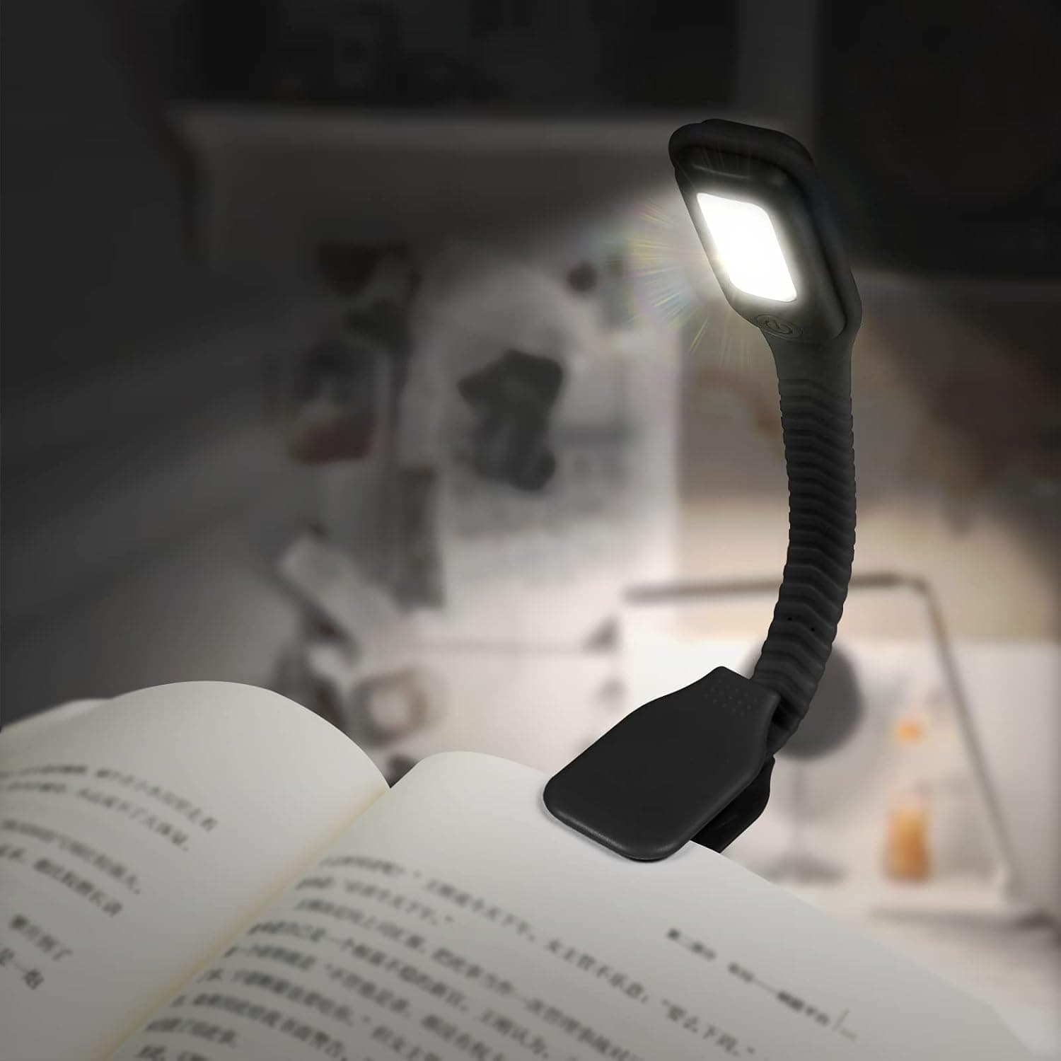 XPESUVC Book Light for Reading in Bed, USB Rechargeable Reading Light, 4 Colors Brightness Levels, 6500k LED, Magnetic Suction, with Soft Rubber Clip On (Black)