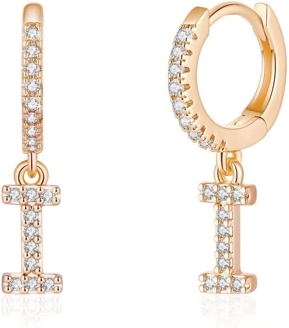 Initial Huggie Hoop Earrings for Women Girls, 925 Sterling Silver Post 14K Gold Plated Dainty Cute Hypoallergenic Small Dangle Hoop Cubic Zirconia Initial Earrings Jewelry Gift for Women Girls