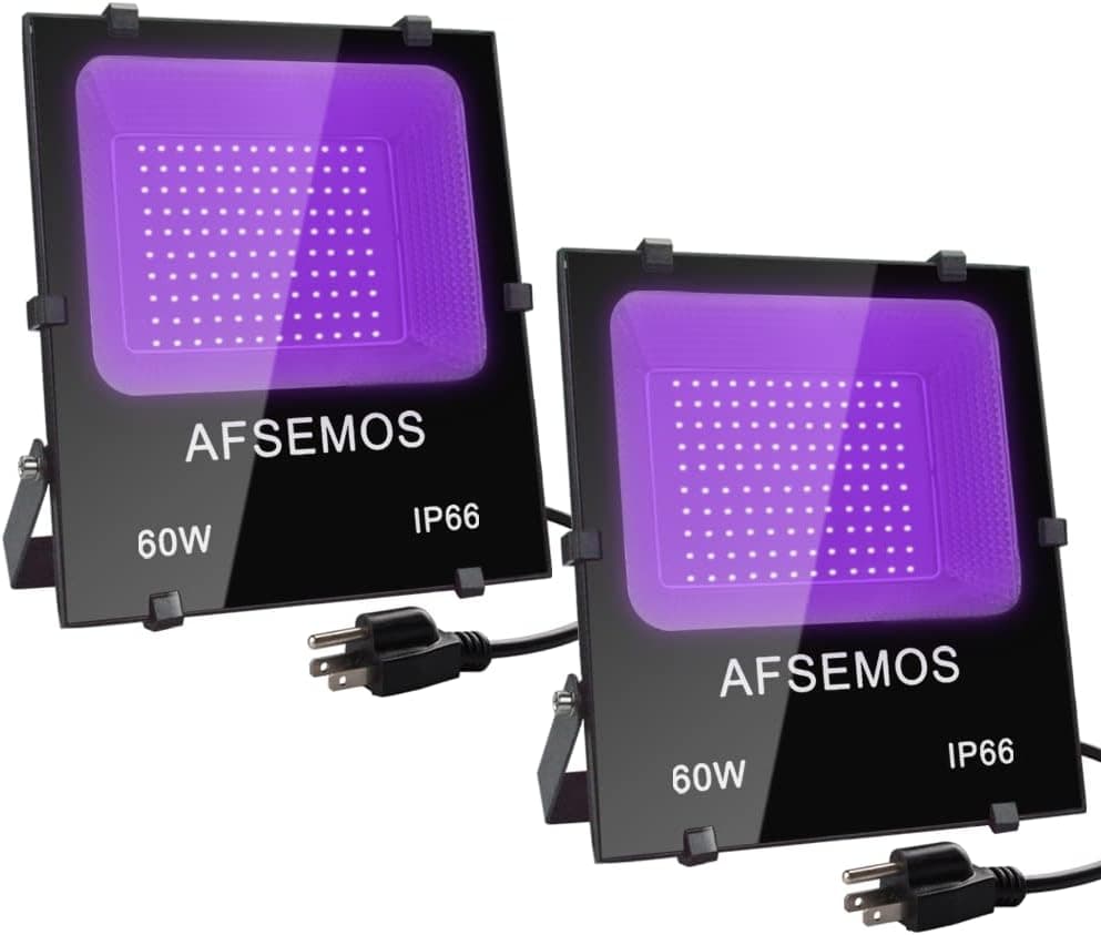 60W Black Lights, AFSEMOS Black Light for Glow Party, LED Blacklight with Plug, IP66 Waterproof, for Black Light Parties, Body Paint, Fluorescent Posters, Aquariums, Stage Lighting.(2 Pack)