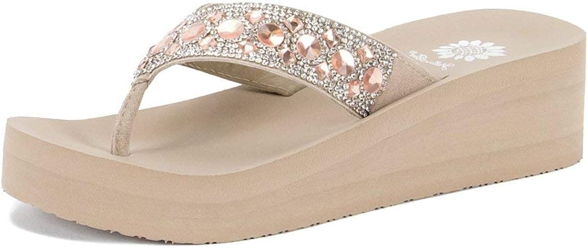 Yellow Box Rise Rose Gold Rise Leather Wedge Flip Flop Sandal (7)