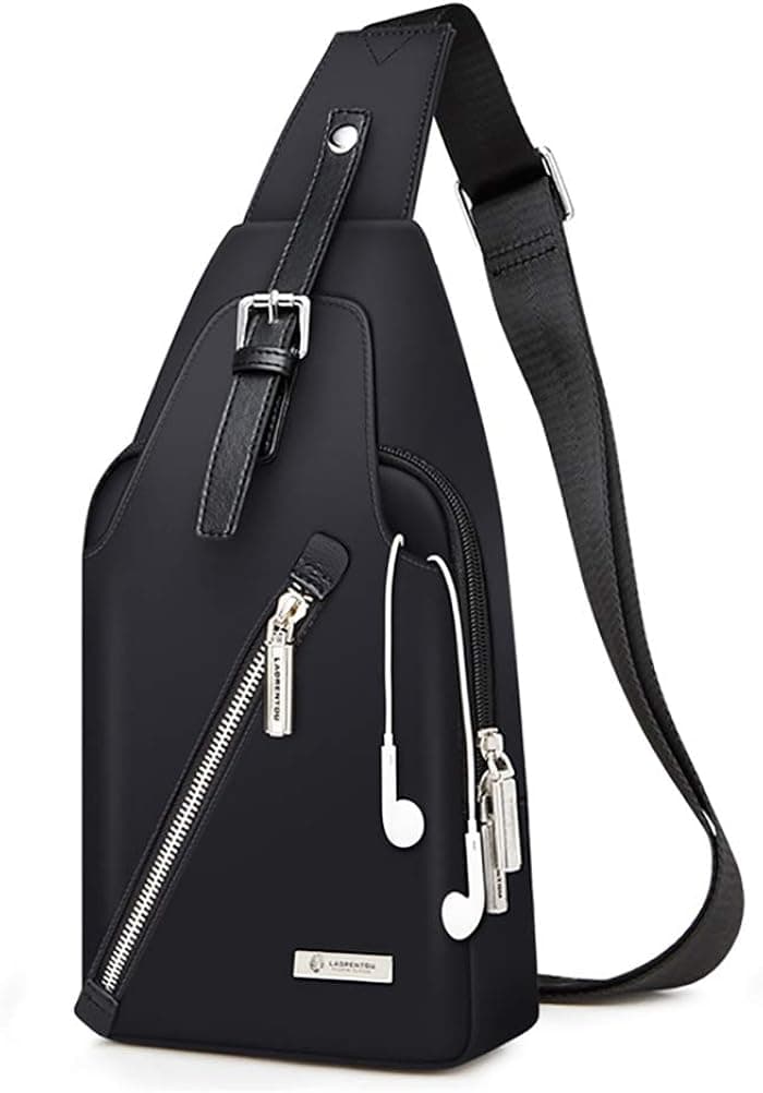 LAORENTOU Men Shoulder Bag Chest Bag Waterproof Crossbody Bag Messenger Bag (Simple Black)