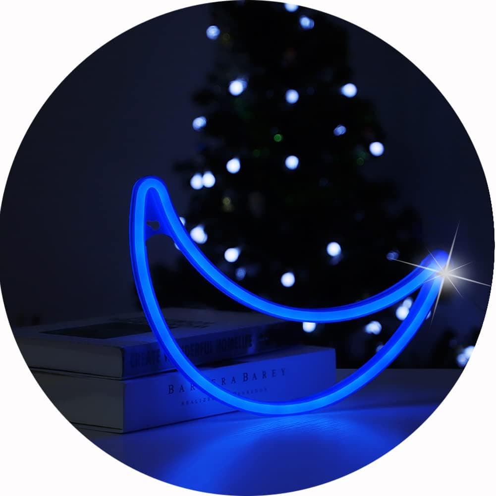 MYGOTO Blue Moon Neon Signs Night Light LED Neon Light with Hook Art Decorative Lights Wall Decor for Children Baby Room Christmas Wedding Party Decoration(Blue Moon)