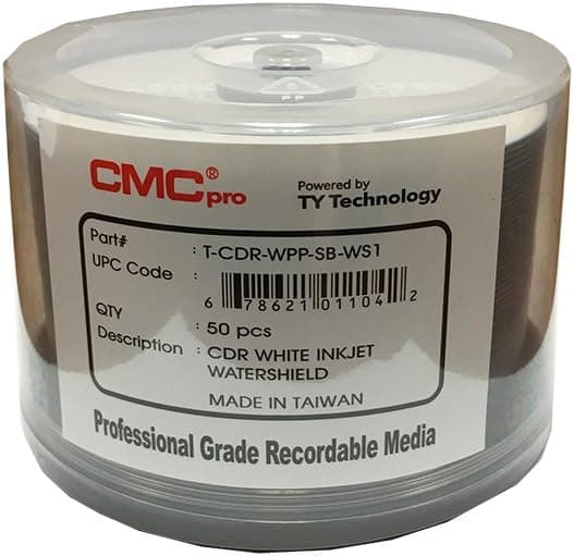 CMC (Taiyo Yuden) White InkJet Hub Printable WaterShield DVD-R