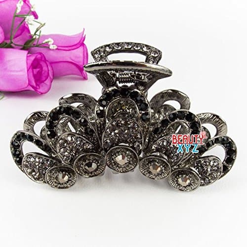 Beautyxyz Hot Sale 4 inch elegant rhinestone water drop metal big hair claw pin for woman (gun black)
