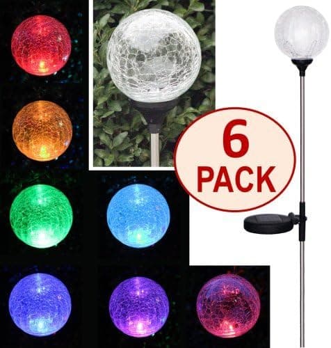 SOLAscape® SET OF 6 Color-Changing Crackle Glass Globe Solar Stake Light by