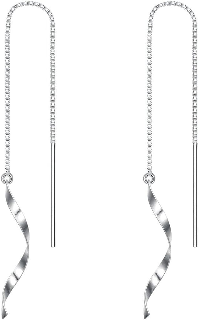 EVER FAITH Women's 925 Sterling Silver Spiral Fashion Ear Threader Dangle Earrings