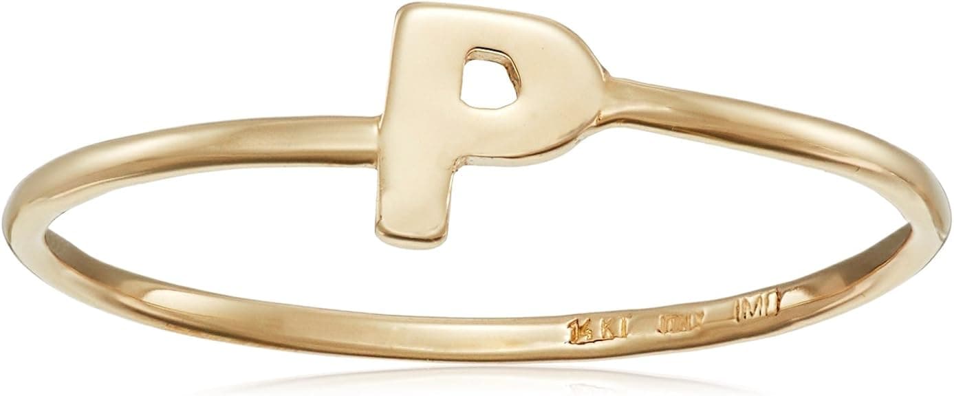 Amazon Collection 14k Italian Yellow Gold Initial Ring, Size 7