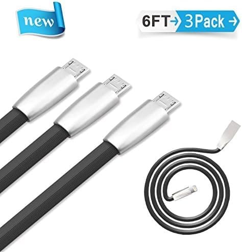 Micro USB Cable Wire Elktry(TM) Charger Cord 3 Pack 6FT - Syncing and Charging USB for Android Devices Samsung Galaxy TCL Sony Nexus Motorola Sprint and More (Elegant Black)