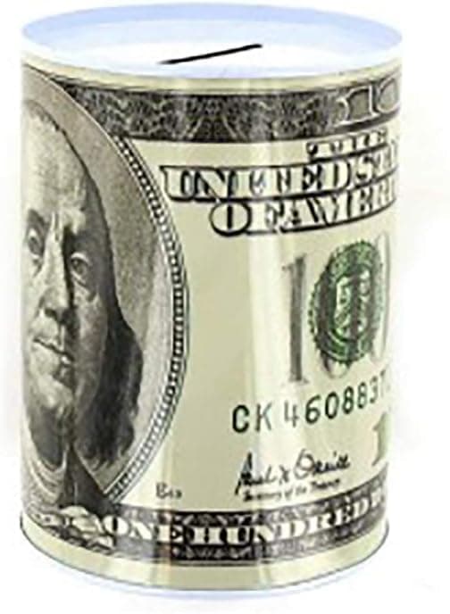 100 Dollar Bill Small Metal Tin Money Piggy Bank Money Jar, Replica of Benjamin Franklin Coin Bank $100 Bill Coin Saving Currency Toy Pretend Play Kids Unisex Boys Girls Novelty Toys&Games-3 yrs & Up
