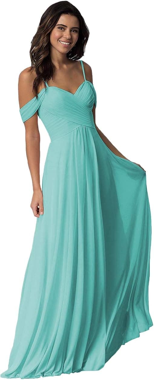 Miao Duo Women's Long Turquoise Bridesmaid Dresses Chiffon Formal Party Gowns 12