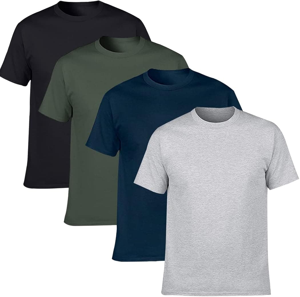 NewDenBer Men's Classic Basic Solid Crew Neck Soft Cotton T-Shirt 4 Pack Black/Deep Forest/Navy/Gray, 5XL