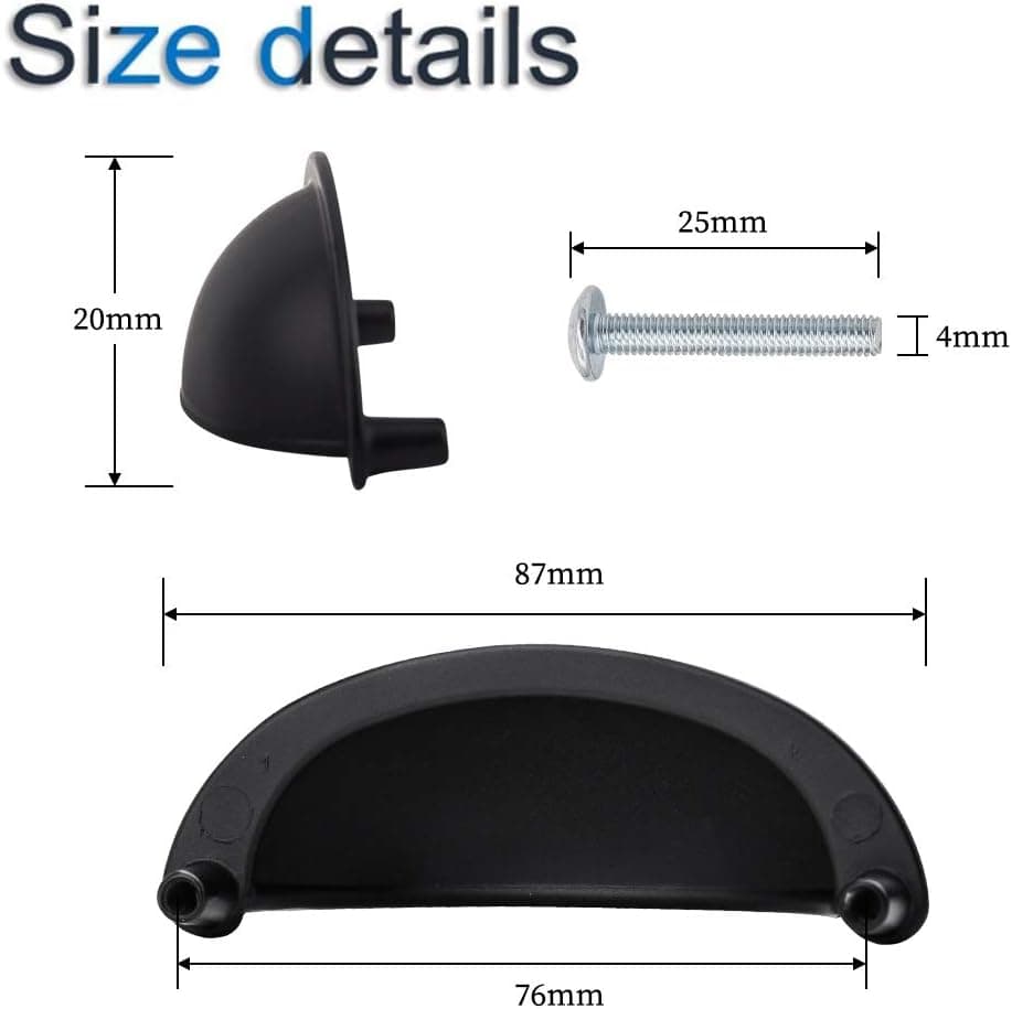INCREWAY Drawer Pulls, 4 Pack Bin Cup Drawer Handle Pull, 3 Inch(76mm) Hole Centers, Metal Cabinet Handles Knobs Kitchen Hardware, Black