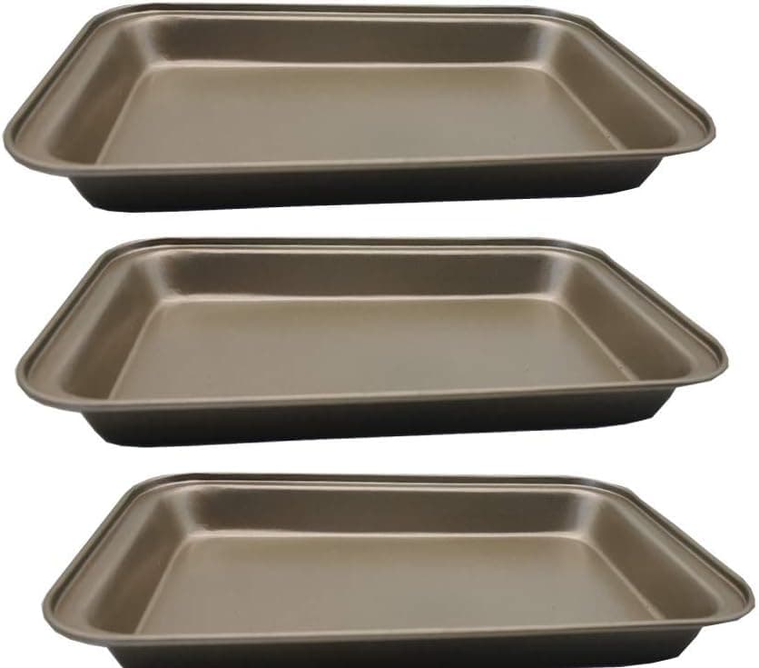 POKALI 3 Piece Bakeware Set,Nonstick Cookie Baking Sheets, Cookie Sheet, Muffin Pan, Loaf Pan Rectangular Tray 9.5X5.5inch-gold