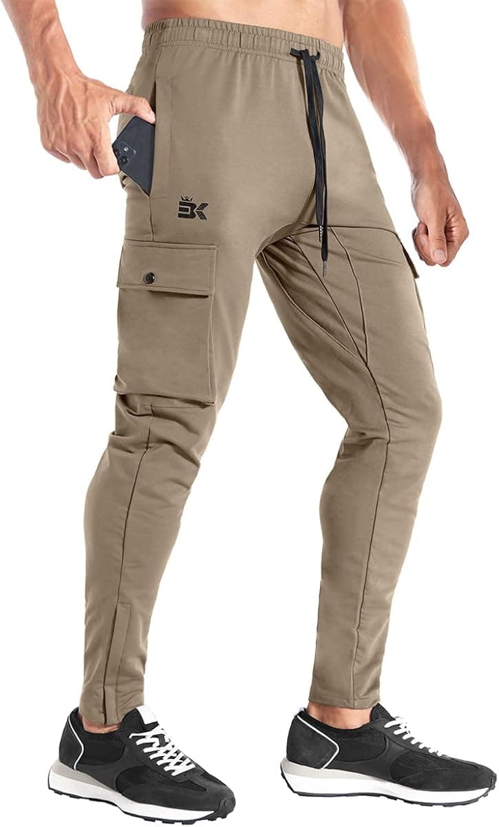 BROKIG Mens Cargo Gym Joggers Pants,Workout Athletic Sweatpants for Men with Pockets
