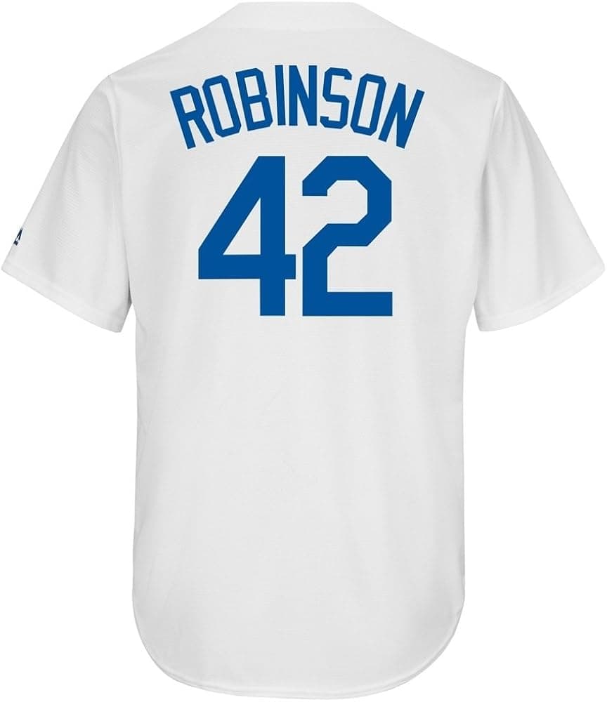 Majestic Jackie Robinson Dodgers Cool Base White Cooperstown Tackle Twill Jersey (Large)