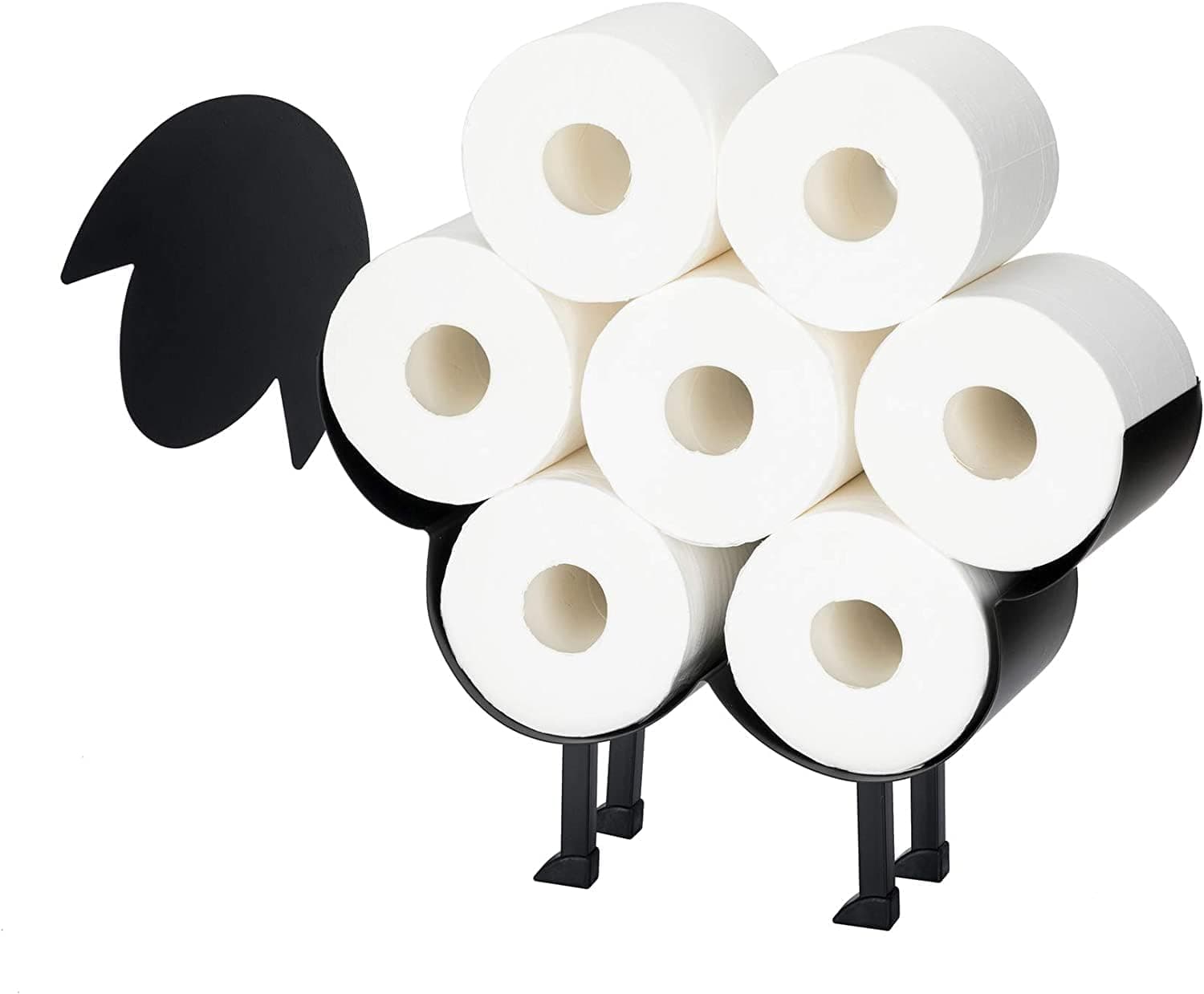 Black Funny Animal Sheep Toilet Paper Holder Wall Mount, Metal Bathroom Tissue 7 Rolls Basket Holders, for Bathroom Decor Houseware Gift Home Accessories