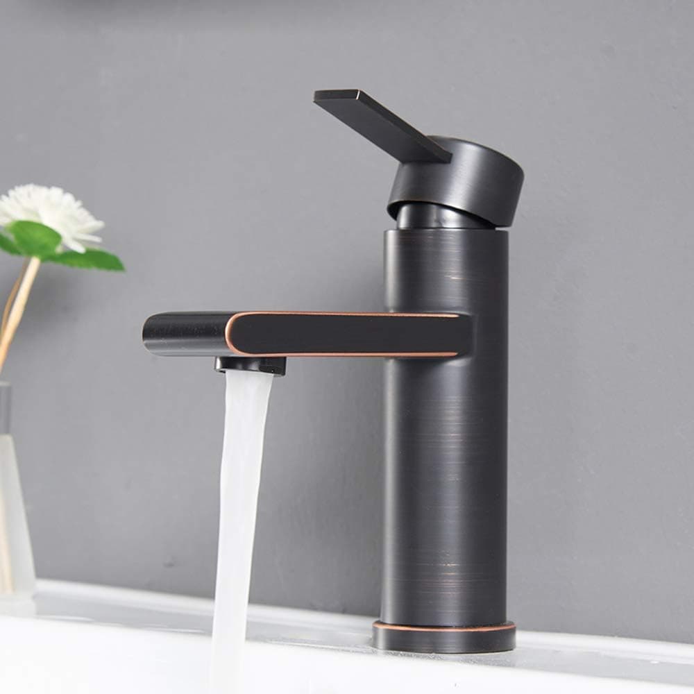 VCCUCINE Bathroom Faucet, Modern Commercial Oil Rubber Bronze Single Handle Bathroom Faucet, Laundry Vanity Sink Faucet with 2 3/8" Hoses