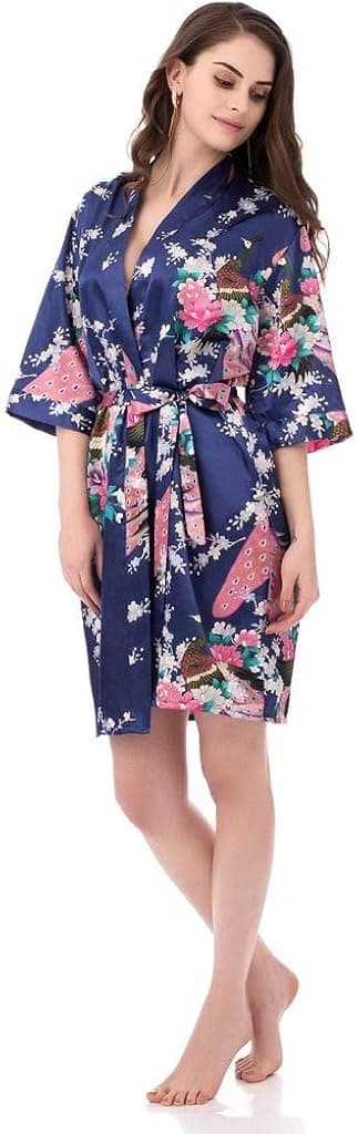 Kimono Robes for Women Floral Peacock Short Silk Bridesmaid Robes Wedding Party
