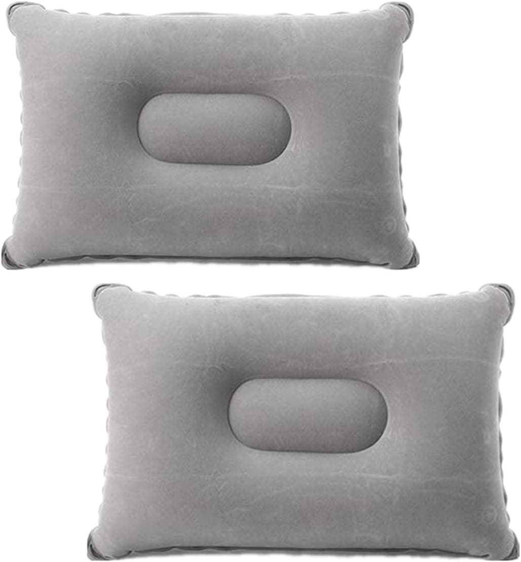 Chchmu Inflatable Camping Pillow for Travel Ultralight Compact Pillows Neck & Lumbar Support While Sleeping Hiking Backpacking, Flocked Velvet & Compressible, 2 Pack, L