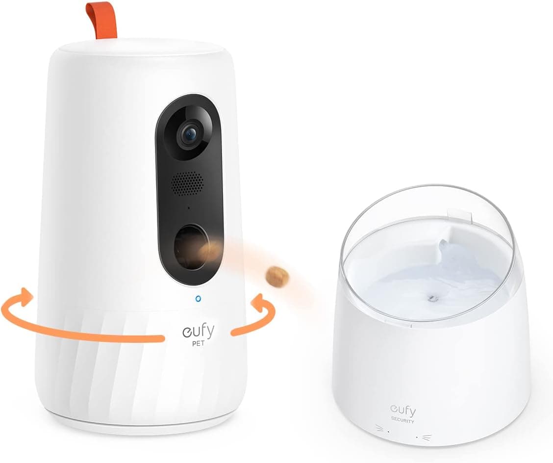 eufy Pet Dog Camera D605 Bundle with Pet Water Fountain, 1080p Pet Camera with 3-Distance Treat Tossing, 360° View, AI Motion Tracking, Pet Water Fountain with Advanced Self-Cleaning System