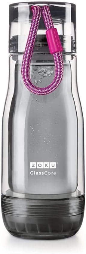 Zoku Unisex's Insulated Double-Walled With Suspended Glass Core Bottle, Purple, 16 0z