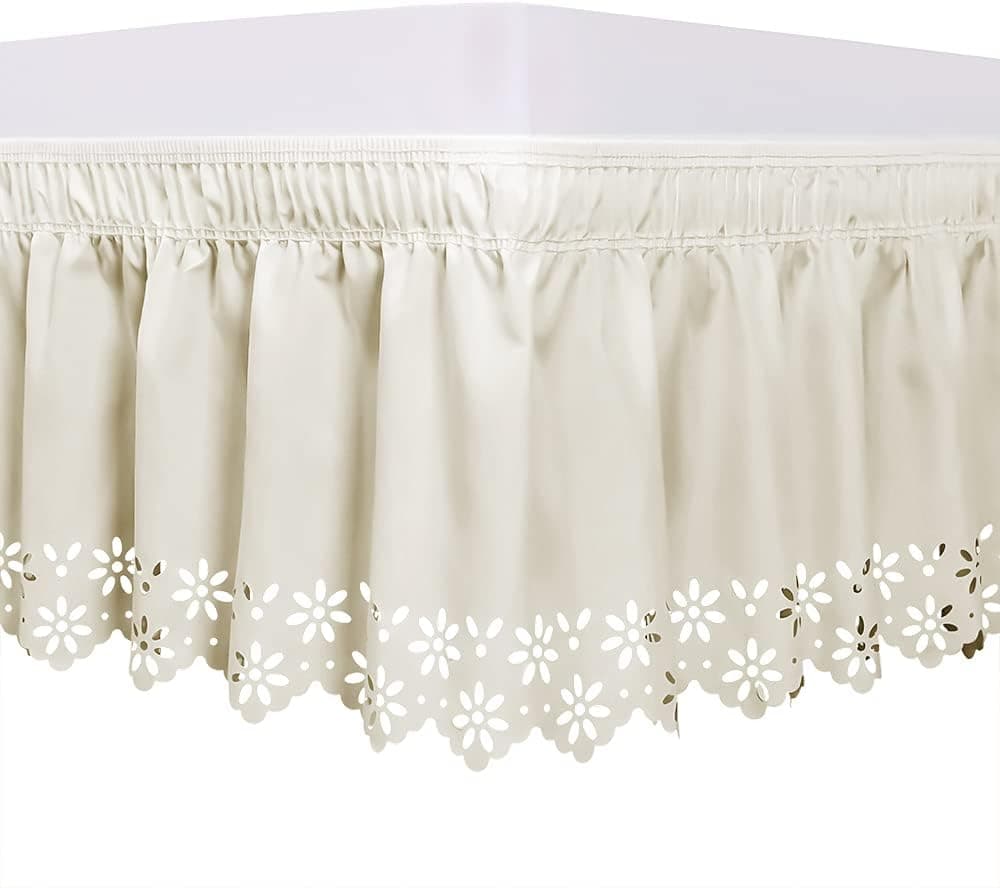Obytex Wrap Around Bed Skirts, Elastic Dust Ruffle Silky Soft & Wrinkle Free Classic Stylish Look in Your Bedroom (Twin/Full-14'' Drop, Cream)