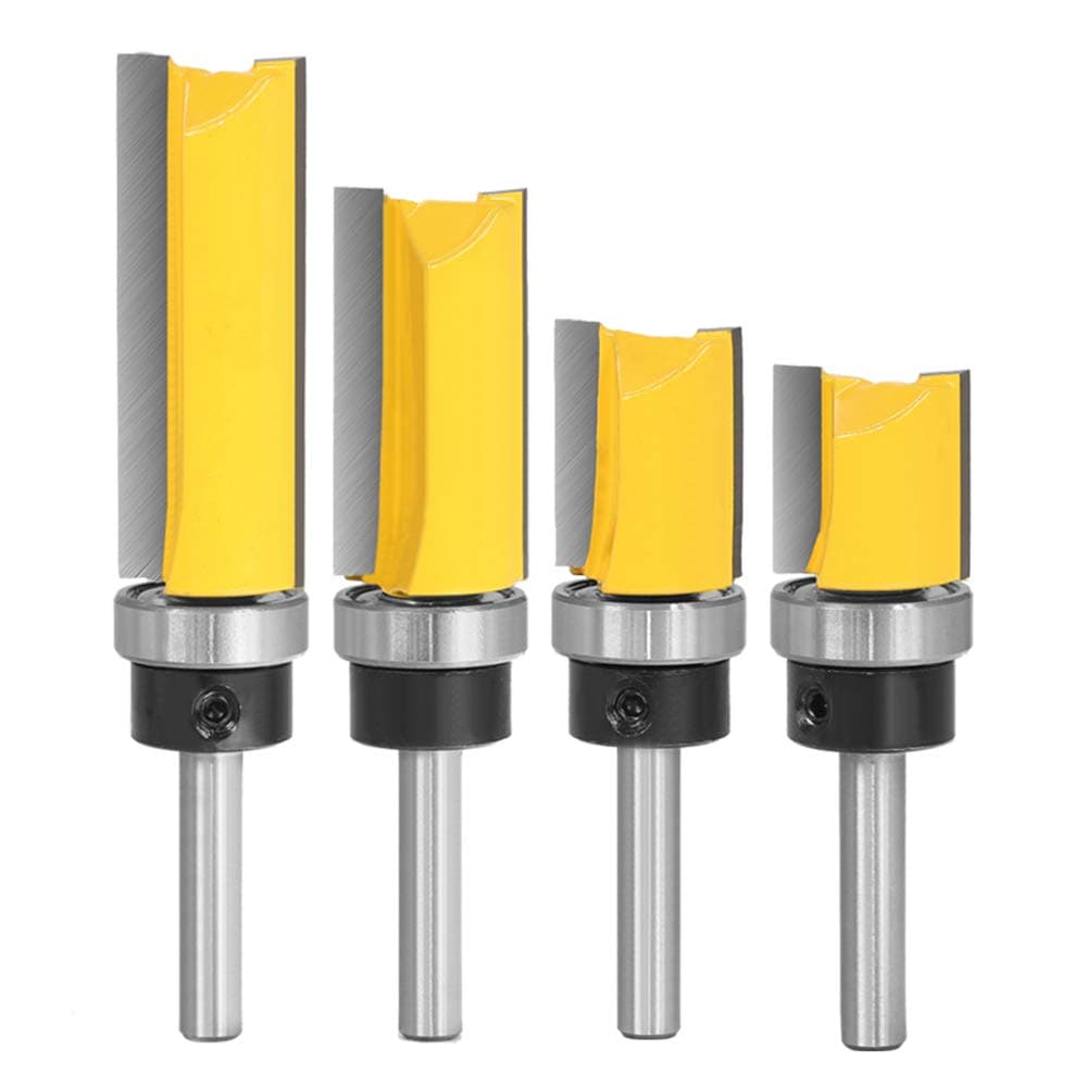 Yakamoz 4Pcs 1/4 Inch Shank Pattern Flush Trim Plunge Template Router Bit Set Bearing Guide Straight Flush Trimming Bits Woodworking Tool 3/4" Cutting Dia.