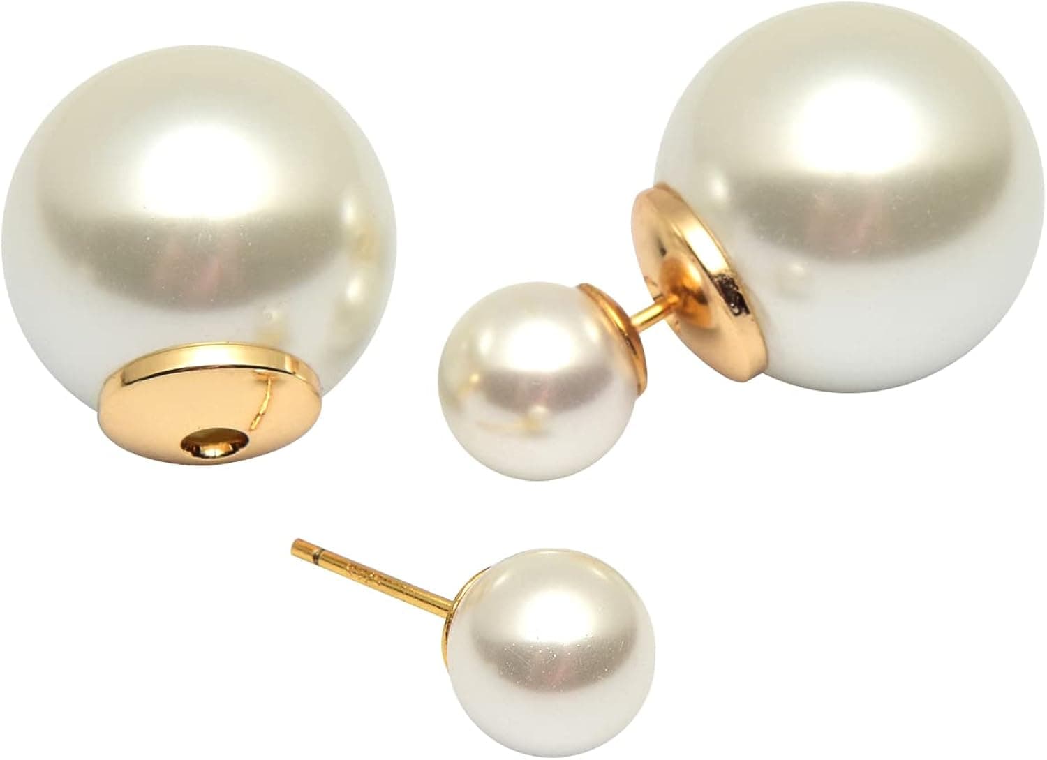 Huge Tomato Elegant Double Sided Pearl Earrings Big Colorful Pearl Stud with 8mm and 14mm/16mm Pearl