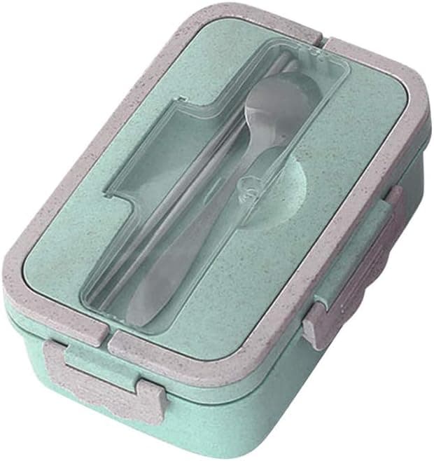 MIFXIN Bento Box for Adults Kids Microwavable Safe BPA Free Lunch Box Compartment Food Storage Container with Chopsticks Spoon (Green)