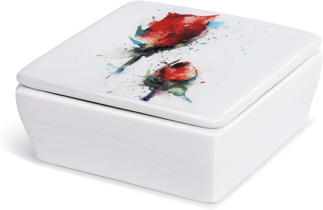 DEMDACO Dean Crouser Rose Watercolor Red 4 x 4 Ceramic Stoneware Decorative Lidded Vanity Box