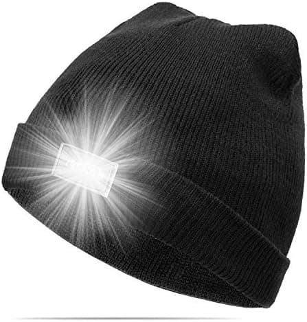 Nine City Ultra Bright 5 LED Hands Free Unisex Lighted Beanie Cap/Hat Power (Black)