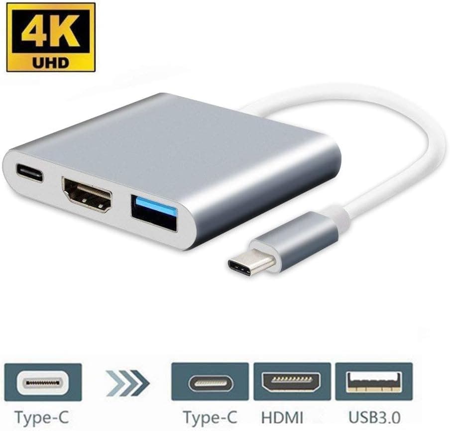 USB C Hub Adapter, Type C HDMI Dongle for MacBook/Pro, Google Chromebook and More with USB C Charging Port, 4K HDMI, USB3.0