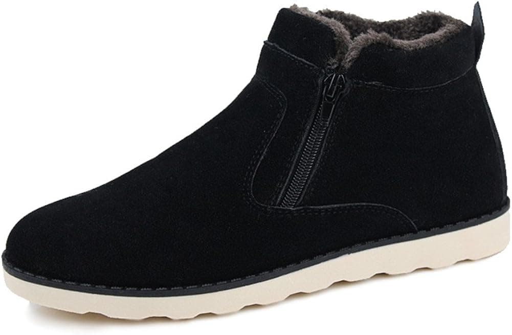 LEADER SHOW ® Men's Winter Fur Lined Snow Boot Side Zipper Ankle High Warm Shoe