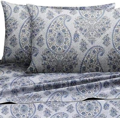 The Paisley Collection Soft Cotton Sateen 100% Cotton Queen Size 3 Piece Bed-Sheet Set (Light Blue, Queen)