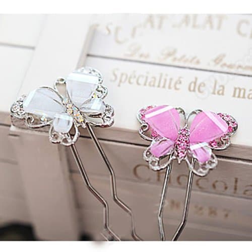 kathy Store INC 1pc White Butterfly Crystal Hair Pin Fork Alloy Rhinestone Resin Material Butterfly Hair Pins, Ladies Hair Accessories