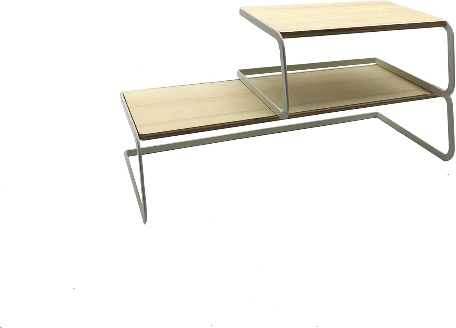 SHIN·YIK Pantry Shelf Organizers Kitchen Cabinet, 2 Tier Stackable Organizers for Counter Pantry Storage Bathroom Bedroom Office Table Desk Space Saving Steel Frame Wooden Board Rust Resistant White