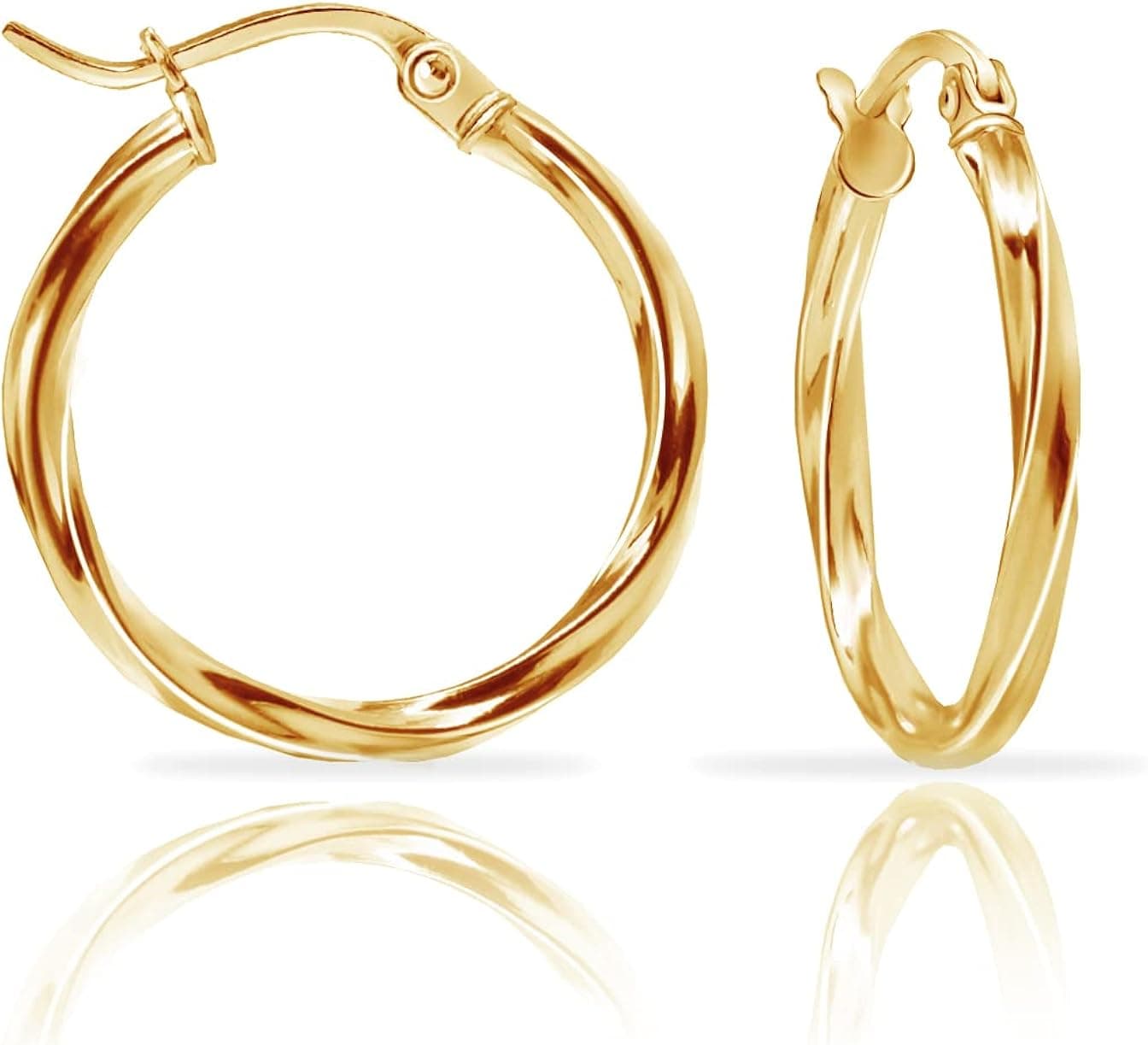 Hoops & Loops 925 Sterling Silver Twisted High Polished Click-Top Round Hoop Earrings for Women & Teen Girls, Silver, Yellow & Rose Gold Flashed Sterling Silver 15mm-60mm