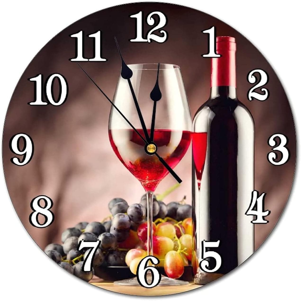Abucaky Red Wine with Ripe Grapes Wall Clock Battery Operated Silent Round Clock Wall Decor for Home, Office, School 9.8 Inch