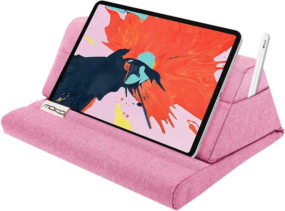 MoKo Tablet Pillow Stand, Soft Bed Pillow Holder Xmas Gift for up to 11" Pad, Compatible with iPad 10th,iPad Pro 11 2022, New iPad Air 4/3, iPad Pro 11/10.5/9.7, Mini 5 4, Galaxy Tab S6/ S7 11", Pink