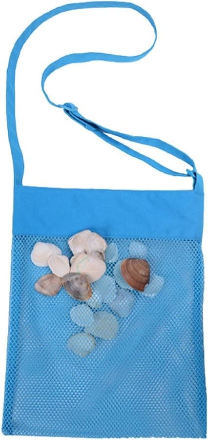 WINOMO Beach Bag Mesh Tote Bag Seashell Collecting Sand Toys Shell Bag Shoulder Bag Lightweight Storage Bag for Kids Children Women Men Play(Blue)