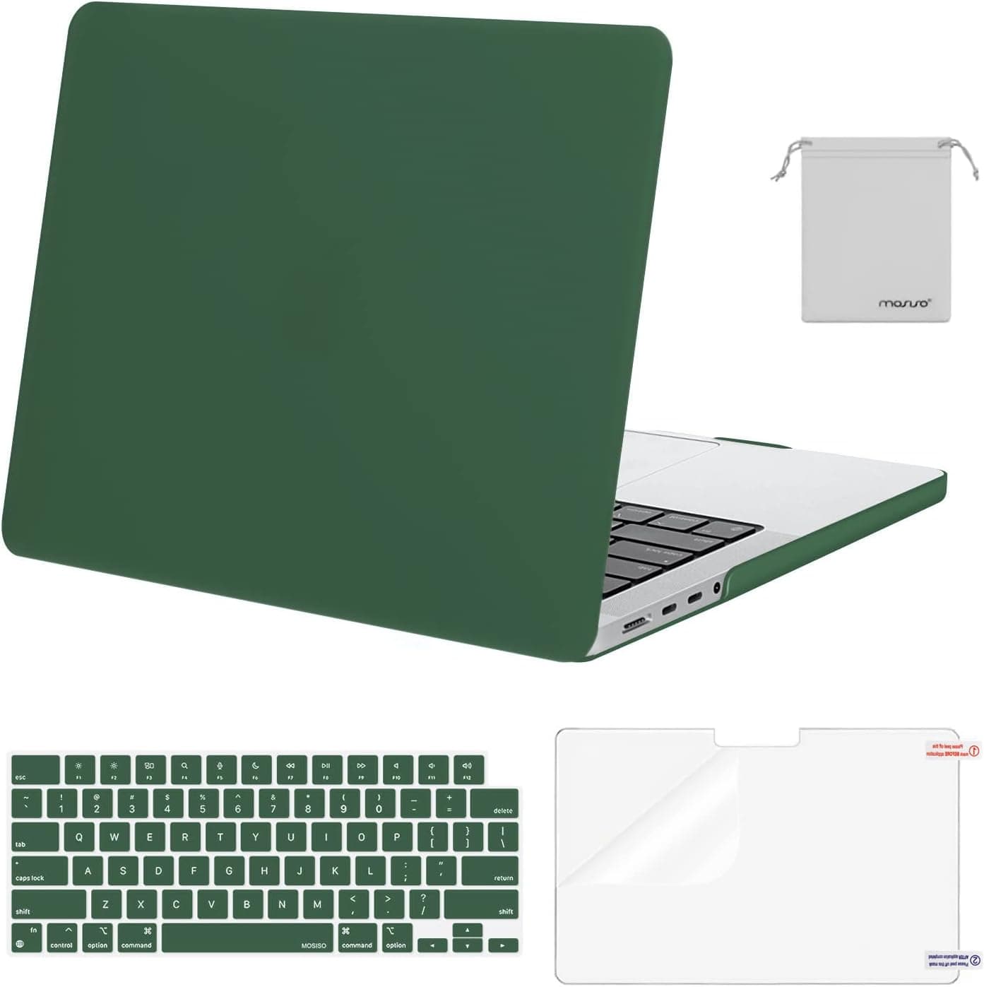 MOSISO Compatible with MacBook Pro 14 inch Case 2023 2022 2021 Release M2 A2779 A2442 M1 Pro/Max Chip with Touch ID, Plastic Hard Shell Case&Keyboard Cover&Screen Protector&Storage Bag, Peacock Green