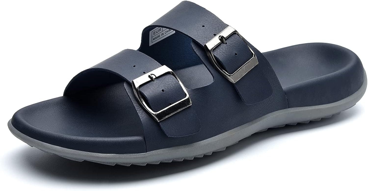 AiEles Mens Sandals, Arch Support Slides with Adjustable Buckle (US 7.5-13)